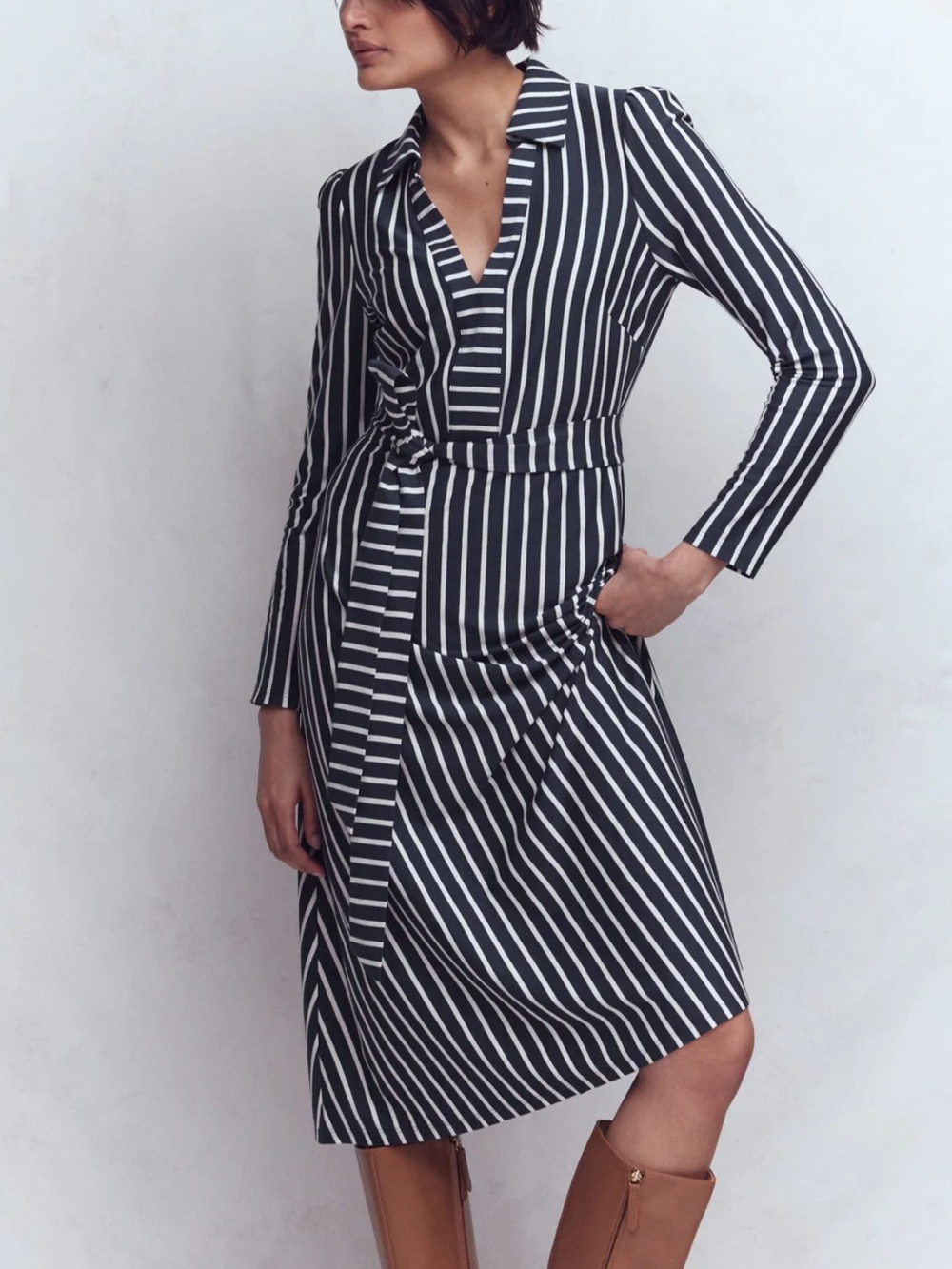 Boden Imogen Collared Jersey Dress Blue white striped long sleeve 2R